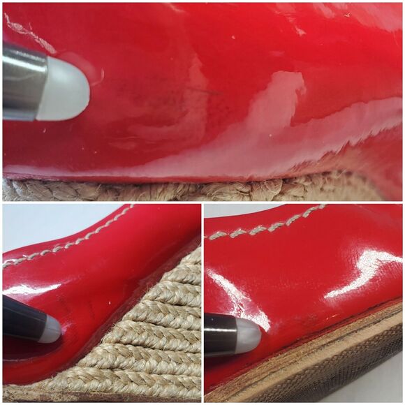 Prada Red Patent Leather Wedge Peep Toe Heels Women Shoe 36.5 US 6.5 - Picture 9 of 12